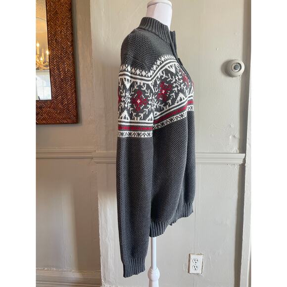 Mens IZOD Heavyweight Gray 1/4 Zip Christmas Winter Sweater Size L - Picture 2 of 6